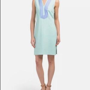 SAIL TO SABLE Classic Sleeveless Mini Tunic Dress Small Linen Blend Blue